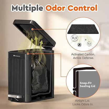Dog Poop Trash Can Outside - Odor Control & Waterproof, 2.7Gal Metal Pet Waste Garbage Can with Lid & Foot Pedal - Includes 30 Bags, a Bag Holder, and Lawn Stakes for Outdoor Security