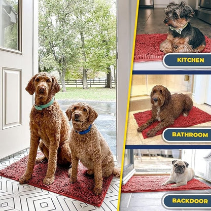 Muddy Mat® | Super Absorbent Door Mat Indoor, Microfiber Quick Dry Chenille Entryway Rug, Non-Slip Front Door Mat, Indoor Mats for Entryway, Machine Washable Pet Rug, Red 24" x 72"