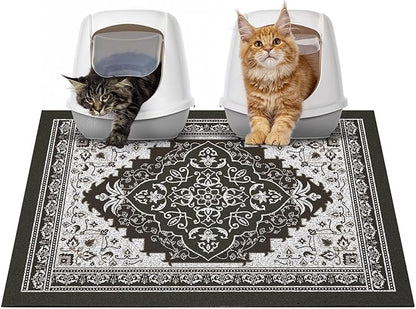 Glittme Cat Litter Mat with Non-Slip Bottom Litter Box Mat 33"X22" Litter Trapping Mat Easy to Clean Washable Cat Food Mat for Kitty,L