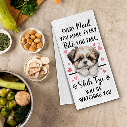 Shih Tzu Gifts Kitchen Towels, Funny Dog Tea Dish Towels for Kitchen Decorative, Shih Tzu Dog Lovers Gifts for Women, Every Meal You Make Every Bite You Take Hand Towel, 16x24 Inch