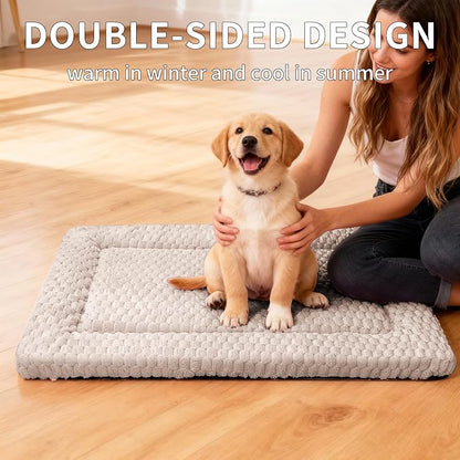 Dog Bed Mat,Reversible & Ultra Soft Kennel Pad-Machine Washable Pet Bed for Dogs & Cats-All-Weather Crate Liner for Crates,Carriers & Travel (Light Gray, 24" L x 18" W x 1.5" Th)