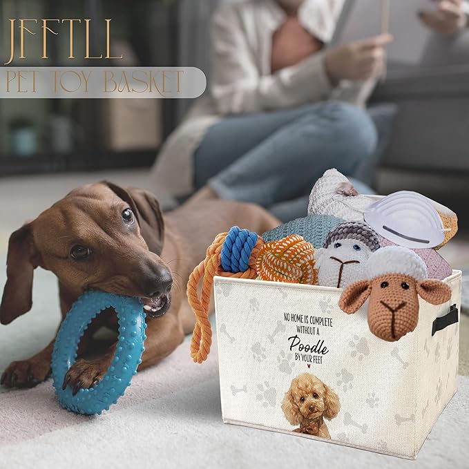 Funny Poodle Dog Toy Basket, Dog Home Decor, Poodle Gifts for Women Men Collapsible Pet Dogs Toy Storage Bin Box Basket Organizer, Pet Supplies for Dogs