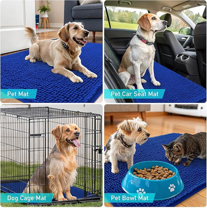 OLANLY Dog Door Mat for Muddy Paws 70x32, Absorbs Moisture and Dirt, Absorbent Non-Slip Washable Doormat, Quick Dry Chenille Mud Mat for Dogs, Entry Indoor Entryway Carpet for Inside Floor, Royal Blue