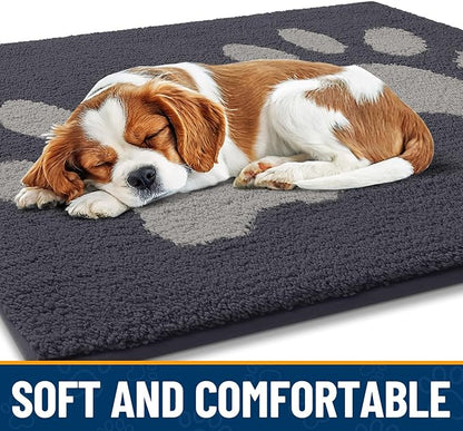 Smiry Dog Door Mat for Muddy Paws, Absorbs Moisture and Dirt, Low-Profile Entryway Mat with Non-Slip Backing, Entry Indoor Outdoor Doormat for Inside Floor (59x20 Inches, Dark Grey, Paw)