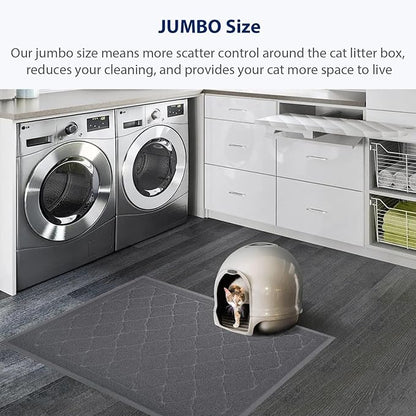 WePet Cat Litter Box Mat, Kitty Premium PVC Pad, Durable Trapping Rug, Phthalate Free, Urine-Resistant, Scatter Control, XXL 47 x 36 Inch, Grey