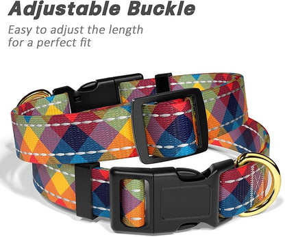 Reflective Dog Collar for Extra Small Dogs, Cute Boho Adjustable Heavy-Duty Nylon Puppy Collar for Boy and Girl Female, Soft Pet Accessories with Quick Release Buckle, Colorful Tartan