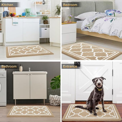 Buganda Indoor Door Mat, Dirt-Resistant and Absorbent Doormat, Anti-Slip, Low Profile Floor Mats for Inside Entryway, Front, and Back Door Entrance (48x32 Inches, Beige)