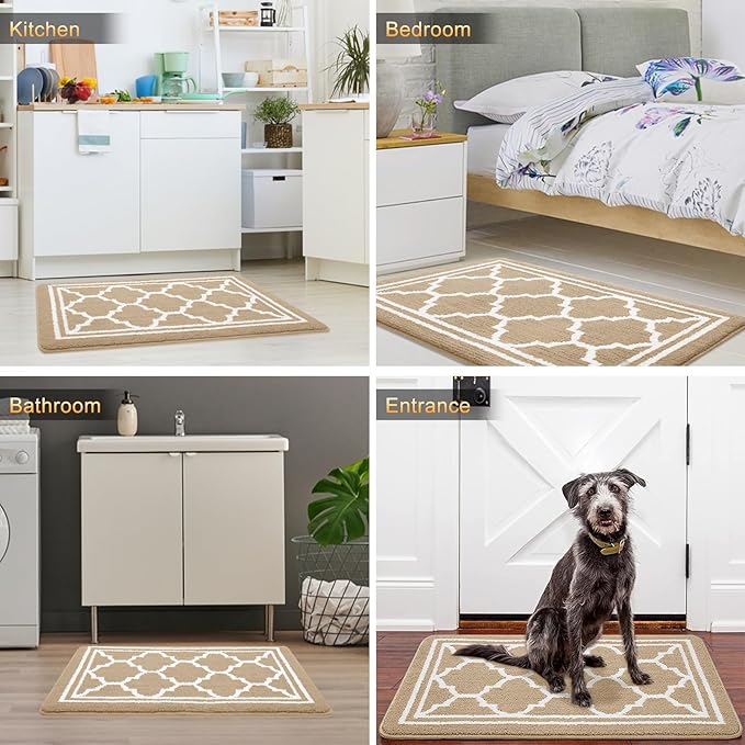 Buganda Large Indoor Door Mat, Dirt-Resistant and Absorbent Doormat, Anti-Slip, Low Profile Floor Mats for Inside Entryway, Front, and Back Door Entrance (59x35 Inches, Beige)