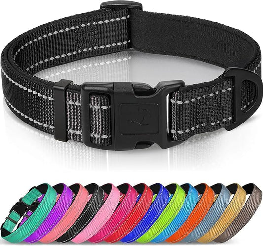 Joytale Reflective Dog Collar,Soft Neoprene Padded Breathable Nylon Pet Collar Adjustable for Puppy and Small Dogs,Black,XS