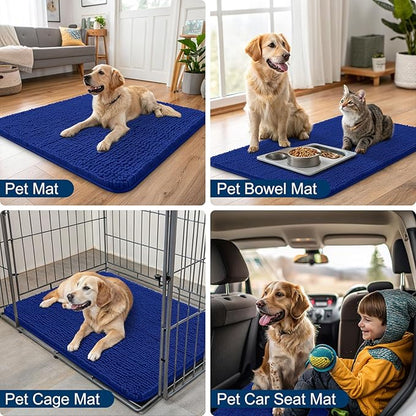 Smiry Dog Door Mat for Muddy Paws 24x16, Absorbs Moisture and Dirt Doormat, Non-Slip Washable Quick Dry Chenille Front Door Mat Indoor Entrance, Entryway Carpet for Inside Floor, Royal Blue