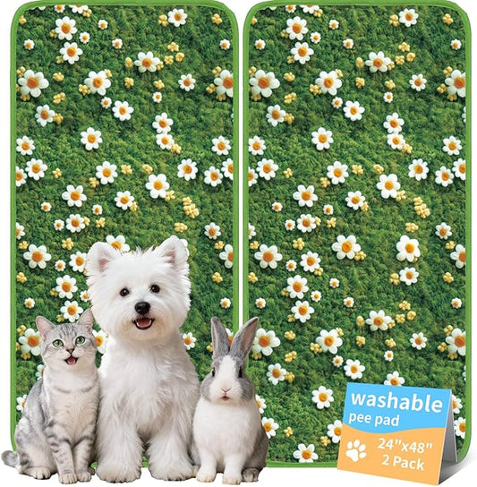 Washable Pee Pads for Dogs, Reusable Puppy Potty Training Pads, Ultra-Absorbent Thick Waterproof Leak-Proof Non-Slip Pads & Mat for Crate, Playpen, Floor, Whelping & Housebreaking , 2 Pack 24"x48"
