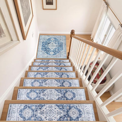 OJIA Stair Treads Carpet for Wooden Steps Non-Slip Landing Mat Stair Rug with Rubber Backing, Soft Stair Runner Safety Rugs for Family, Absorbent Washable 31x31 inch