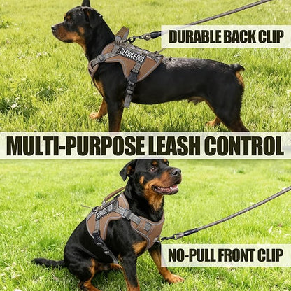 Service Dog Tactical Vest Harness and Leash Set Medium Sized Dog Emotional Support- Tactical Dog Harness Training Collar with Name (Khaki, M)