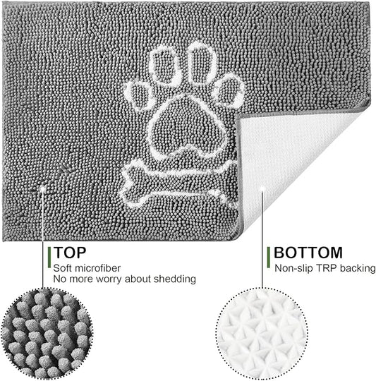 AROGAN Indoor Doormat, Front Door Mat 60"x24" Absorbent Rubber Backing Non Slip Door Mats, Machine Washable Chenille Door Mat for Muddy Shoes and Dog Paws Low Profile Rugs for Entryway, Grey