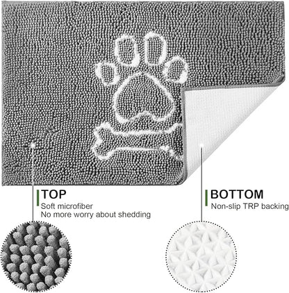 AROGAN Chenille Indoor Door Mat Entryway Rug, 16x24 Grey, Super Absorbent Mud Mats for Dirty Dogs Paws & Muddy Shoes, Non Slip Welcome Floor Doormats for Home Front Back Door, Patio, Garage, Entrance