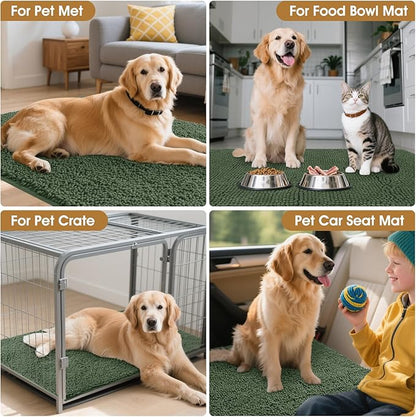 IM HOME Large Dog Door Mats for Muddy Paws, 48" x 30" Chenille Absorbent Mud Mat for Dogs, Non Slip Heavy Dog Rugs for Muddy Paws, Soft Indoor Door Mat for Entryway, Mud Paw, Inside Floor, Olive