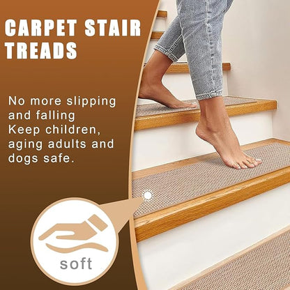 Stair Treads for Wooden Steps Indoor,8" X 30" (7 in Pack) Carpet Stair Treads for Wood Stairs, Machine Washable Stair Runners for Kids Elders and Pets,Beige