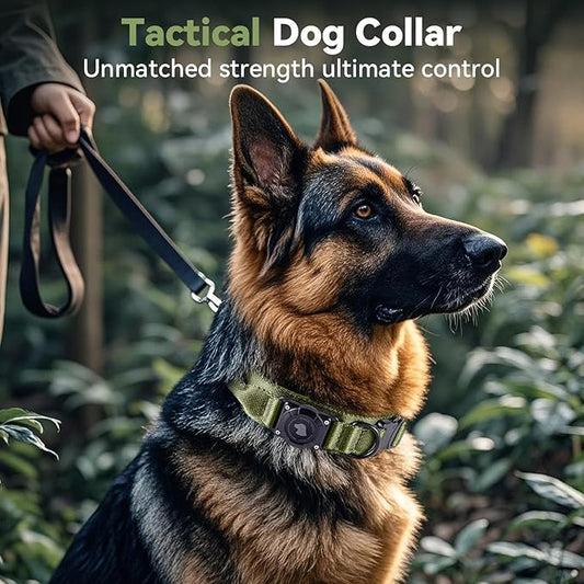 2026 Upgrade Waterproof AirTag Dog Collar, Military Tactical Dog Collar with AirTag Holder, Comfortable Control Handle and Metal Buckle, GPS Dog Collar Holder for Medium to Large Dogs (ArmyGreen, M)