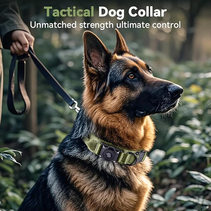2026 Upgrade Waterproof AirTag Dog Collar, Military Tactical Dog Collar with AirTag Holder, Comfortable Control Handle and Metal Buckle, GPS Dog Collar Holder for Medium to Large Dogs (ArmyGreen, L)