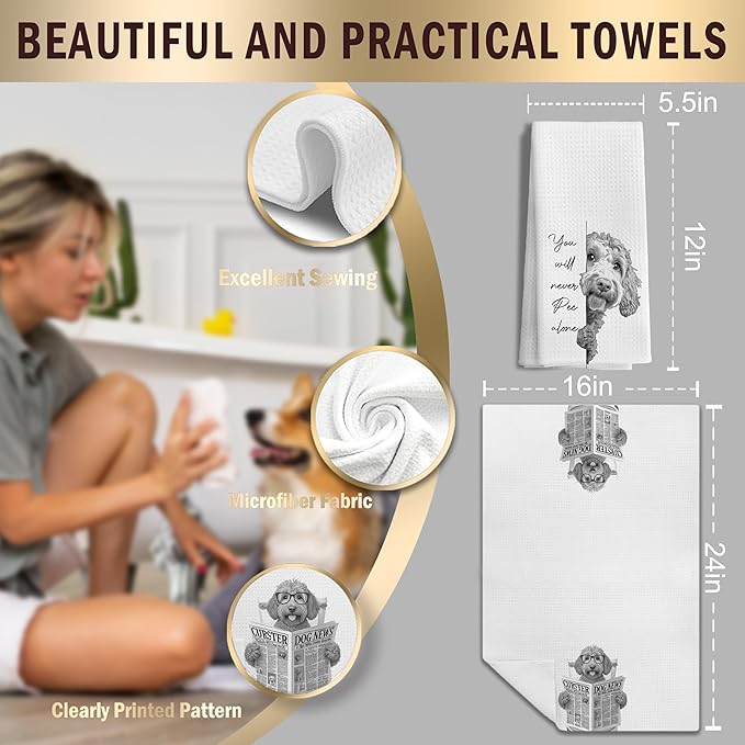 Funny Goldendoodle Dog Hand Towels Set of 3, You Will Never Pee Alone Funny Bathroom Hand Towels, Goldendoodle Gifts, Dog Bathroom Decor, 16x24