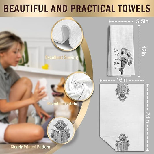 Funny Goldendoodle Dog Hand Towels Set of 3, You Will Never Pee Alone Funny Bathroom Hand Towels, Goldendoodle Gifts, Dog Bathroom Decor, 16x24