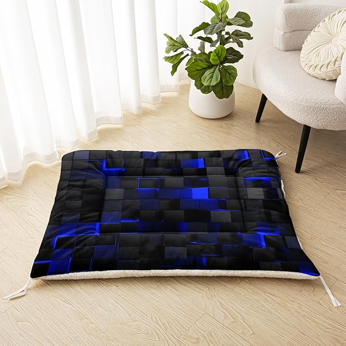 Dog Cat Bed Mat Ultra Soft Fluffy Pet Bed Washable Fashion Dog Crate Beds Comfy Comfy Pet Sleeping Pad Suitable for Pet Raised Bed(30"x26",Blue Black)