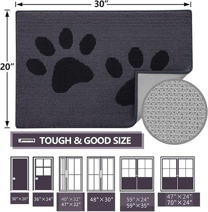 Buganda Dog Door Mat for Muddy Paws, Absorbent Dirt Trapper Washable Indoor Doormats, Non Slip Low-Profile Mud Mat for Dogs, Front Entrance Doormat for Inside Floor (59x35 Inches, Black)