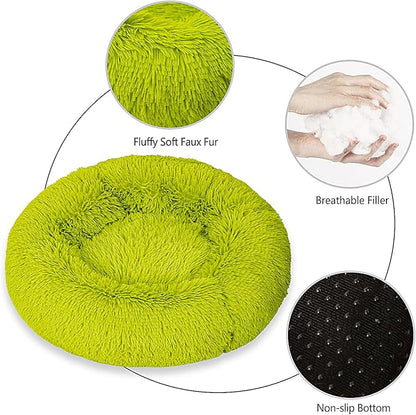 Calming Dog Bed for Small Dogs Cats, Kitty Puppy 23'' Round Anti-Anxiety Warm Fluffy Plush Faux Fur Bed, Soft Anti-Slip Donut Washable Small Pet Bed, Cozy Cat Puppy Bed, Fits up to 30 lbs Pets