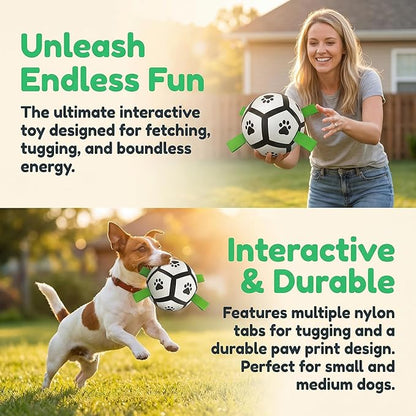 Dog Toys, Dog Soccer Ball with Straps for World Cup, Interactive Dog Balls for Small Breed, Dog Birthday, Herding Ball, Durable Toy for Puppy Outdoor Play (5 Inch)
