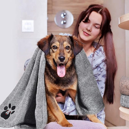 Dog Towel Super Absorbent Soft Microfiber Pet Bath Grooming Towels for Drying Dogs and Other Pets (M-36" * 28", Grey)