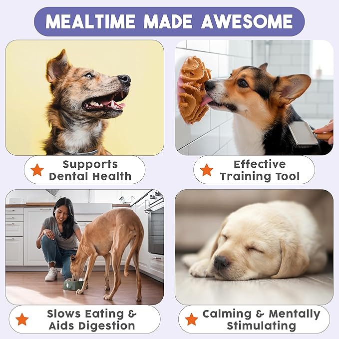 Awoo Great Vibes - Silicone Slow Feeder for Dog Bowls Over 5.5 Inches - Non-Slip, Wet and Dry Food-Compatible Pet Dish with Suction Cups - Extends Mealtime for Fast Eaters - Dishwasher Safe (Almond)