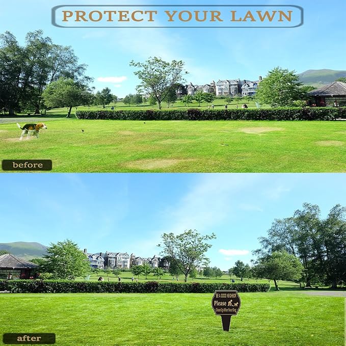 Clean Up after Your Dog Sign,13.6"x9.6" 2 Pack No Pooping Dog Sign for Yard with Integrated stake Double Side No Poop for Lawn Aluminum Metal for Outdoor Use