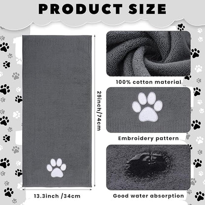 2 Pcs Dog Paw Hand Towels Dark Grey Bathroom Decor 13 x 29 Inch 100% Cotton Embroidered Hand Towels Soft Absorbent Farmhouse for Kitchen Restroom