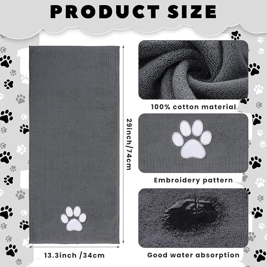 2 Pcs Dog Paw Hand Towels Dark Grey Bathroom Decor 13 x 29 Inch 100% Cotton Embroidered Hand Towels Soft Absorbent Farmhouse for Kitchen Restroom