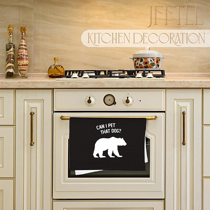 Funny Bear Kitchen Towels, Bear Gifts for Women Men Dish Tea Towels for Kitchen Decor, Can I Pet That Dog Wild Animal Decorative Hand Towel for Bathroom Decor, 16x24 Inch