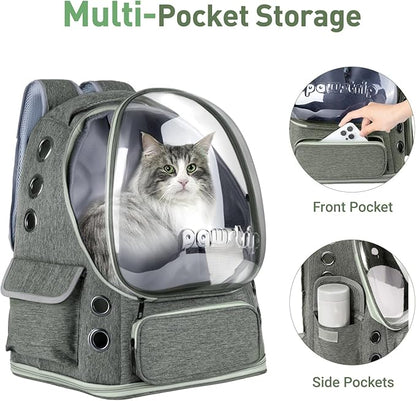 Pawstrip Cat Backpack Carrier with Large Space Bubble Window, Airline Approved Breathable Pet Carrier for Small Dogs Cats up to 15lbs, Foldable for Travel Hiking & Outdoor Use