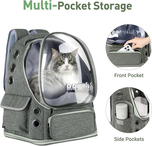 Pawstrip Cat Backpack Carrier with Large Space Bubble Window, Airline Approved Breathable Pet Carrier for Small Dogs Cats up to 15lbs, Foldable for Travel Hiking & Outdoor Use