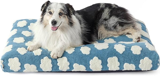 LE SURE Cute XL Dog Bed for Crate-Thick Shredded Chopped Foam Pet Bed as Gift for Indoor with Removable Washable Cover, Modern Fuzzy Plush & Anti Slip Bottom, Blue