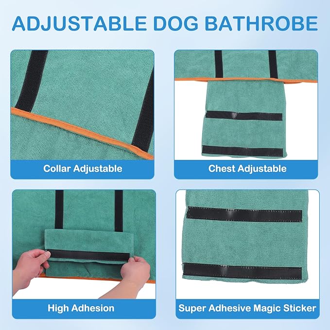 Dog Sweater for Large Dogs, Bath Towels Wrap for Drying Dogs, Pet Coat with Adjustable Collar & Microfiber, Fast Drying for Dogs at Home and Outdoors (Green, XL)