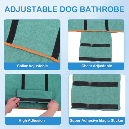 Dog Sweater for Large Dogs, Bath Towels Wrap for Drying Dogs, Pet Coat with Adjustable Collar & Microfiber, Fast Drying for Dogs at Home and Outdoors (Green, XL)
