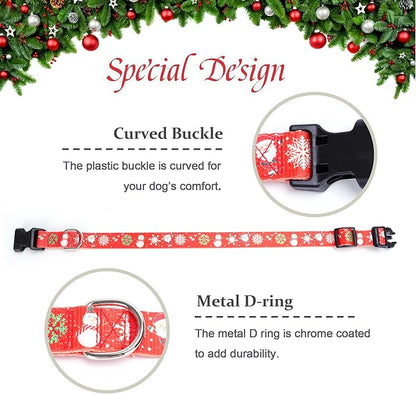 Christmas Dog Collar with Buckle Adjustable Safety Nylon Collars for Small Medium Large Dogs, Cute Stylish Girl Boy Christmas Dog Collar (Christma Red,XS)