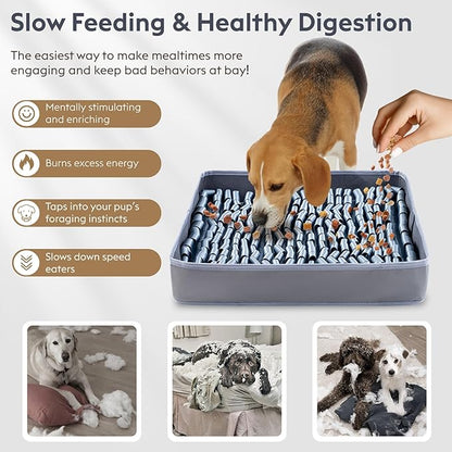 Snuffle Mat for Dogs, Dog Puzzle Mat, Interactive Dog Toys for Enrichment,Sniff Mats with Non-Slip Backing,Portable Design Easy to Store (Silver, 14" X 12"-Portable)