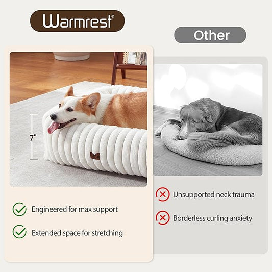 Washable Dog Bed for Small Medium Dogs - Rectangle Orthopedic Corduroy Fleece Pet Bed with Removable Cover and Nonskid Bottom, Calming Puppy Bed Soft Pet Sofa, Cream(25x21x7inchs)