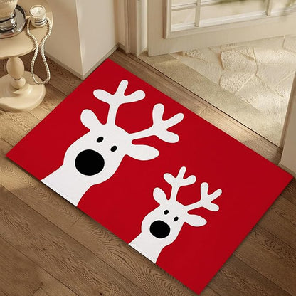 Cute Reindeer Front Door Mat,Anti-Slip Christmas Red Entrance Indoor Rug Mat,Low Profile Door Mat Entrance,Doormats for Home Kitchen Bedroom Porch, Hallways 30 x 17 Inch