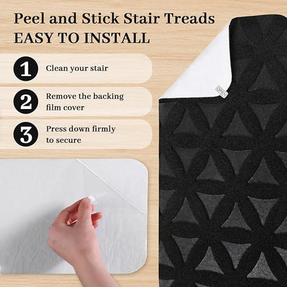 RIOLAND Non-Slip Carpet Stair Treads for Wooden Steps Indoor, 8" X 30", 15 Pack Peel and Stick Stair Treads Runners for Kids Elders and Pets, Black