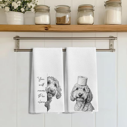 Funny Goldendoodle Dog Hand Towels Set of 2, You Will Never Pee Alone Funny Bathroom Hand Towels, Goldendoodle Gifts, Dog Bathroom Decor, 16x24 Inches