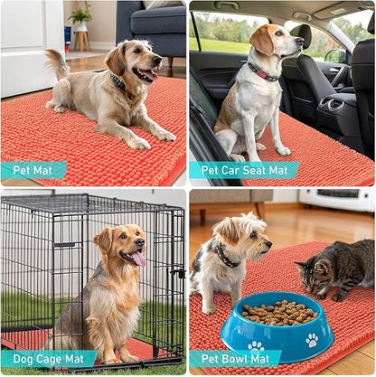 OLANLY Dog Door Mat for Muddy Paws 50x30, Absorbs Moisture and Dirt, Absorbent Non-Slip Washable Doormat, Quick Dry Chenille Mud Mat for Dogs, Entry Indoor Entryway Carpet for Inside Floor, Coral