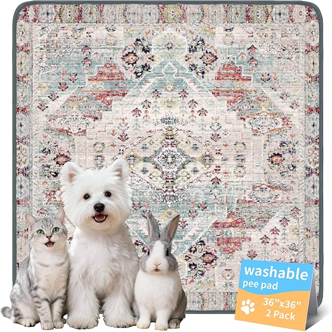 Washable Pee Pads for Dogs, Reusable Puppy Potty Training Pads, Ultra-Absorbent Thick Waterproof Leak-Proof Non-Slip Pads & Mat for Crate, Playpen, Floor, Whelping & Housebreaking , 2 Pack 24"x36"