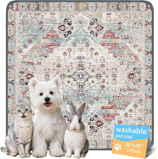 Washable Pee Pads for Dogs, Reusable Puppy Potty Training Pads, Ultra-Absorbent Thick Waterproof Leak-Proof Non-Slip Pads & Mat for Crate, Playpen, Floor, Whelping & Housebreaking , 2 Pack 24"x36"