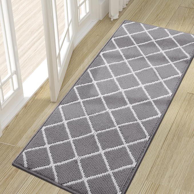 Finchitty Indoor Door Mat, Dirt Resistant and Absorbent, Low-Profile, Non-Slip, Washable Inside Floor Mats for Front Door, Back, and Entrance, 59" x 20", Grey